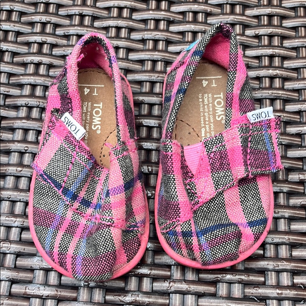 TOMS Kids Pink Plaid Shoes